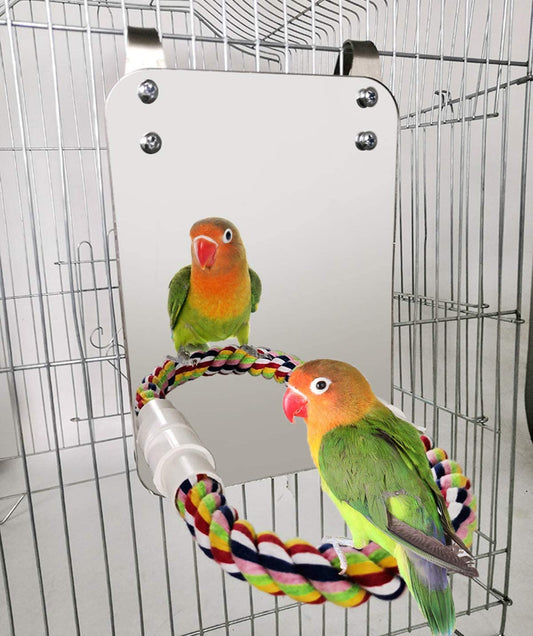 7" Bird Cage Mirror with Rope Perch - Medium