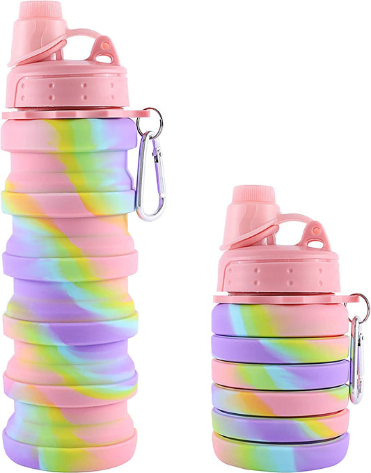 Collapsible, reusable water bottle made of silicone, Color: Pink