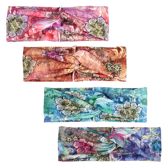 4 x Bohemian Floral Cross Headbands for Women