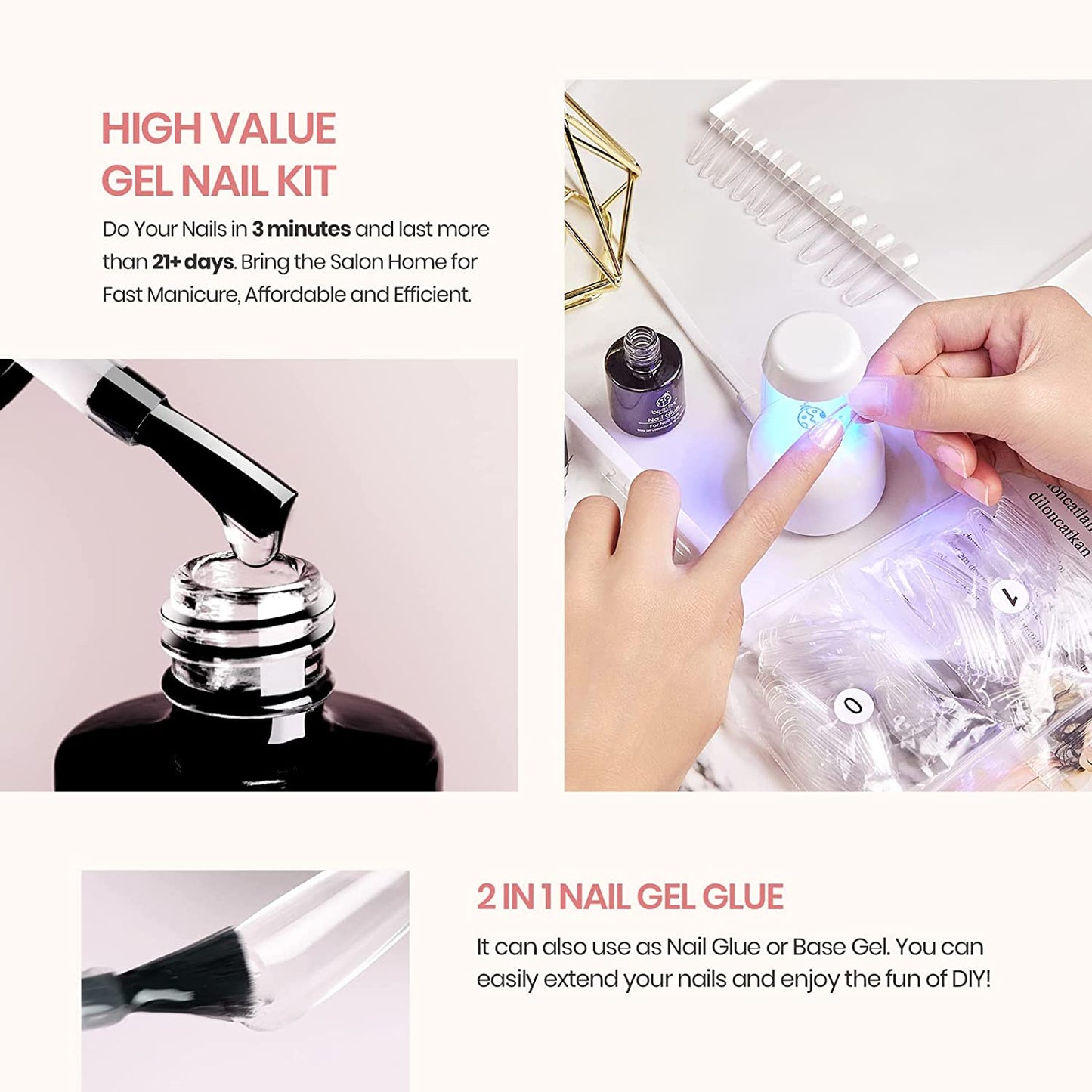 Acrylic nail kit and nail glue gel