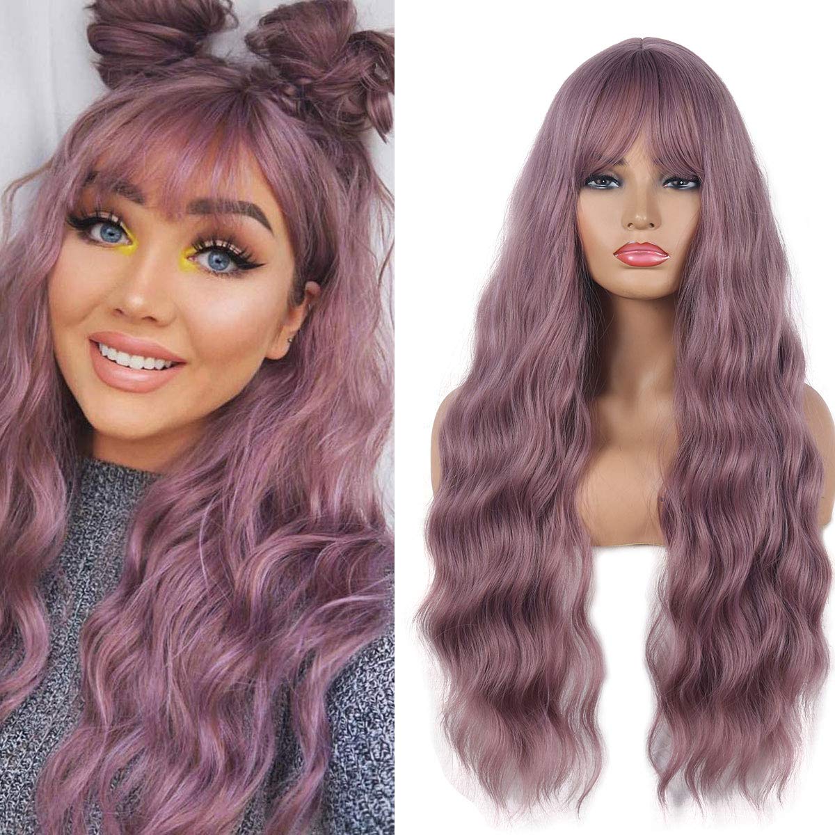 Long purple fringe wig