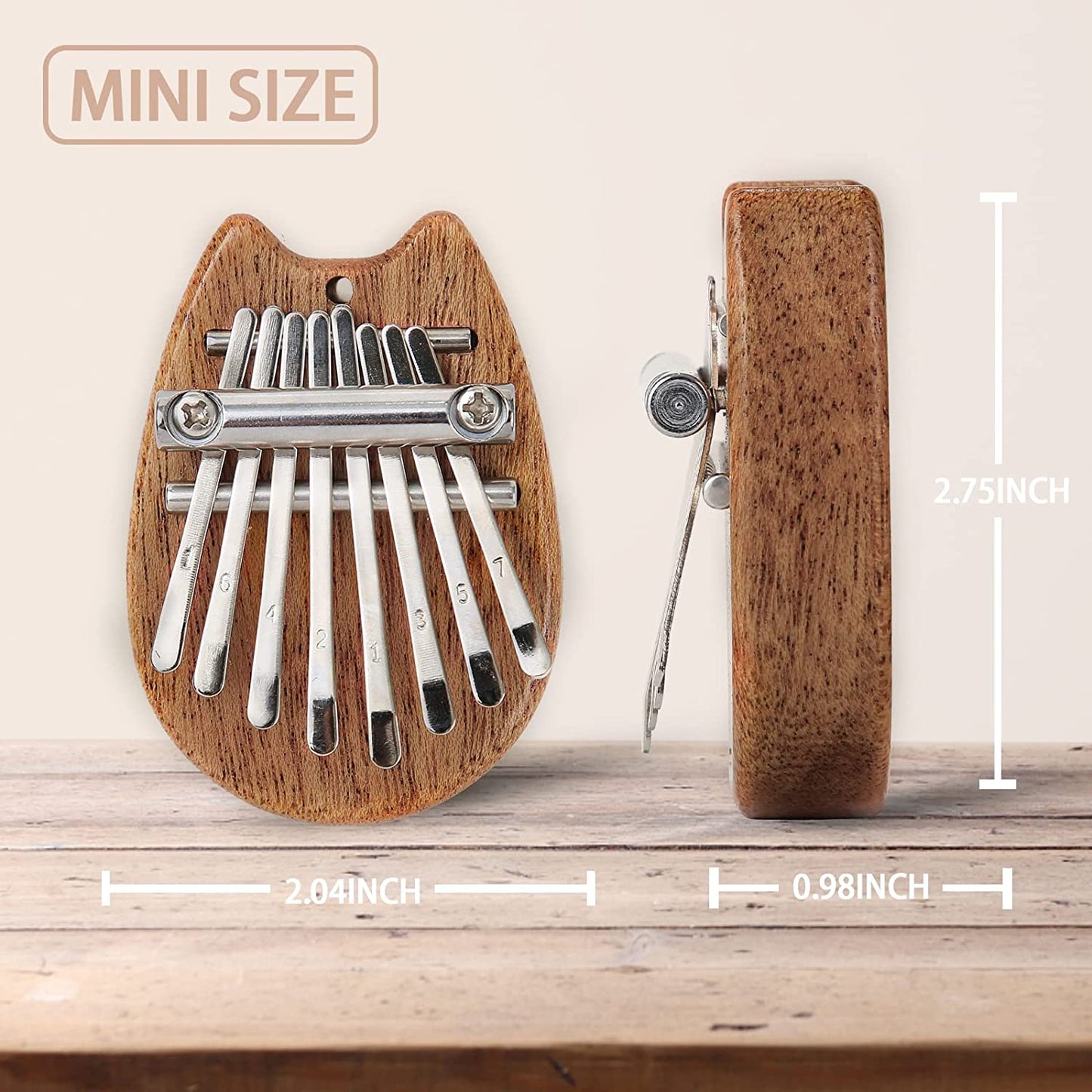 Mini Kalimba Thumb Piano 8 keys, portable solid wood wooden fox