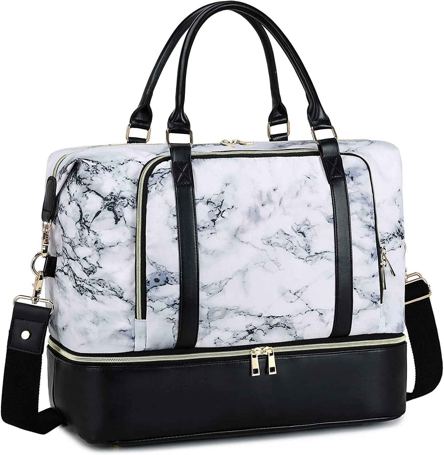 Bag with 15.6" laptop compartment and shoe compartment, marble