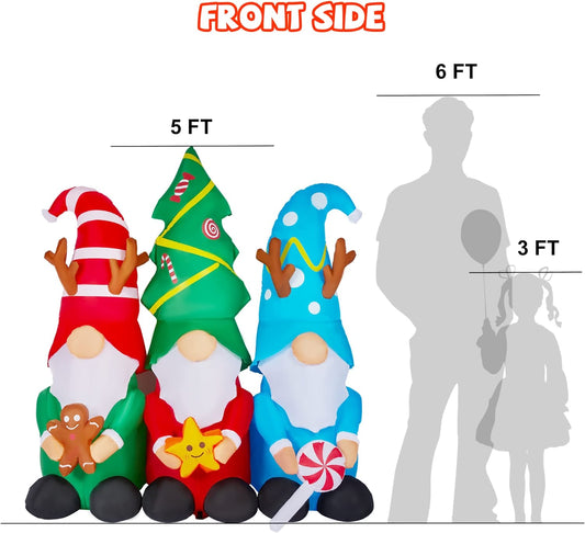 5.3ft Tall Christmas Gnome Inflatables with LEDs