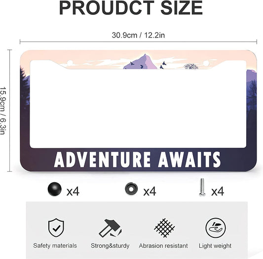 Car License Plate Frame, Adventure Awaits 12" x 6"