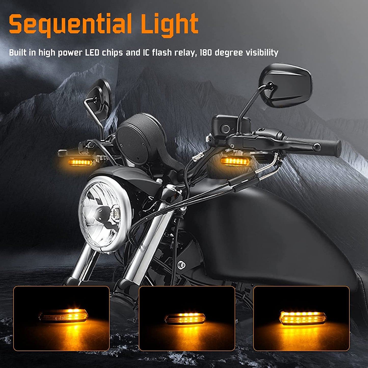 Motorcycle LED Turn Signals Mini Running Light, Amber/White