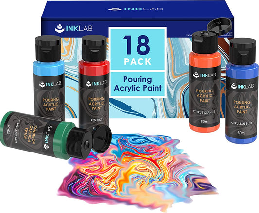 Acrylic Pouring Paint Set, 18 Colors, 2oz/Bottle