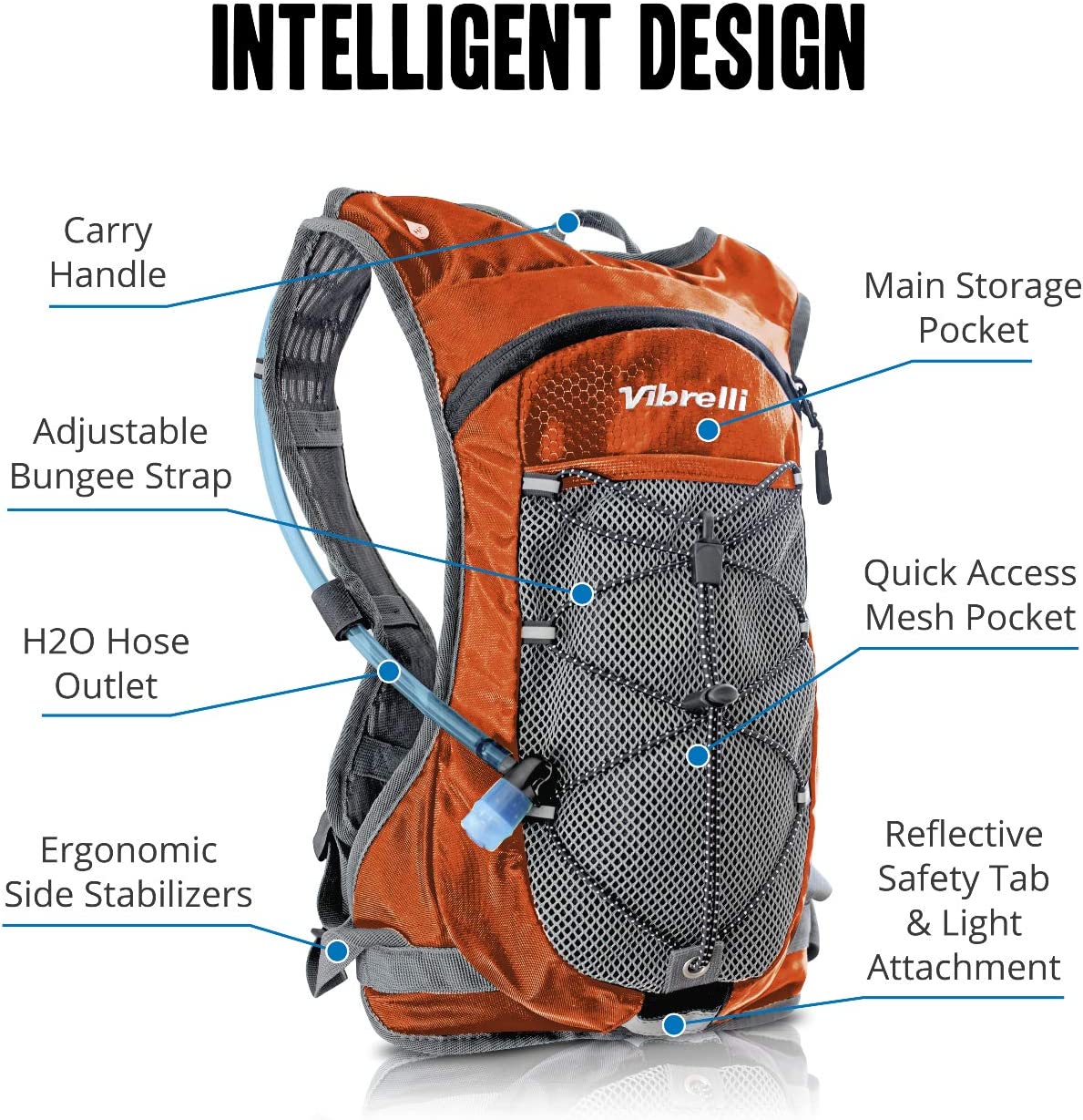 2L Hydration Pack with Storage, Orange