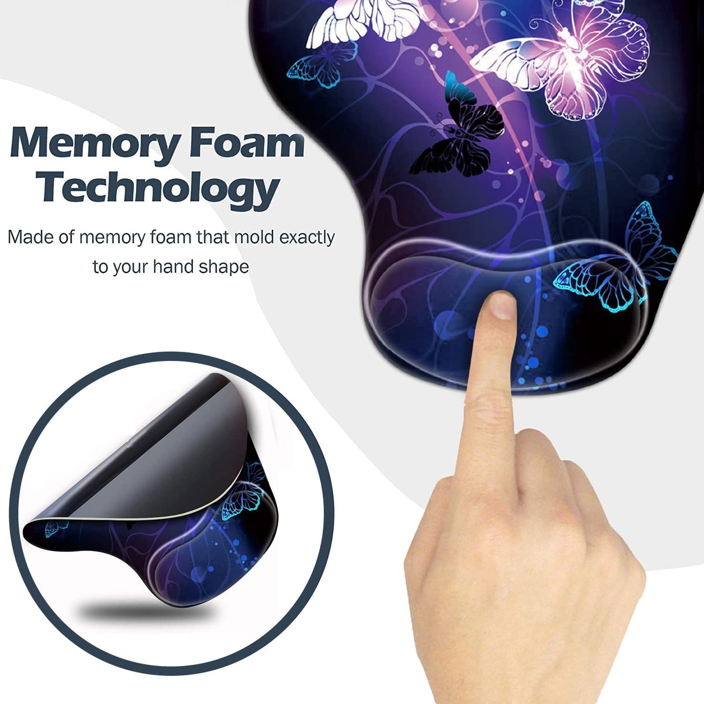 Mouse pad with wrist support, Color Butterfly