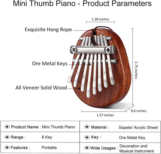 8 Keys Thumb Piano, Sapele Wood, Metal