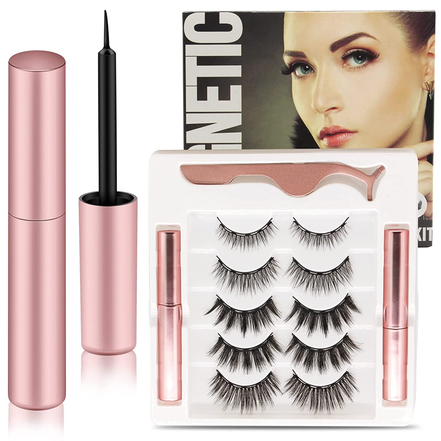 Magnetic mixed eyelashes kit with eyeliner natural look, eyeliner