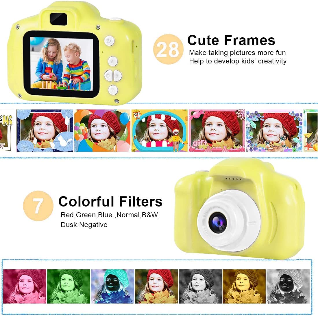 Underwater Camera for Kids, 2 Inch Screen with 32GB Card (Yellow)