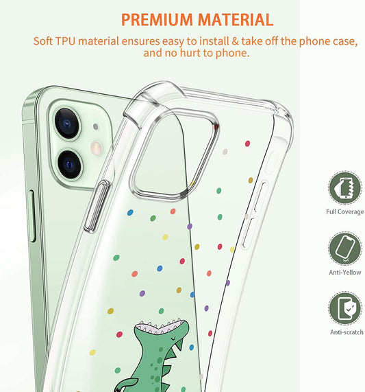 cute green dinosaur clear case with screen protector, 6.1 inch