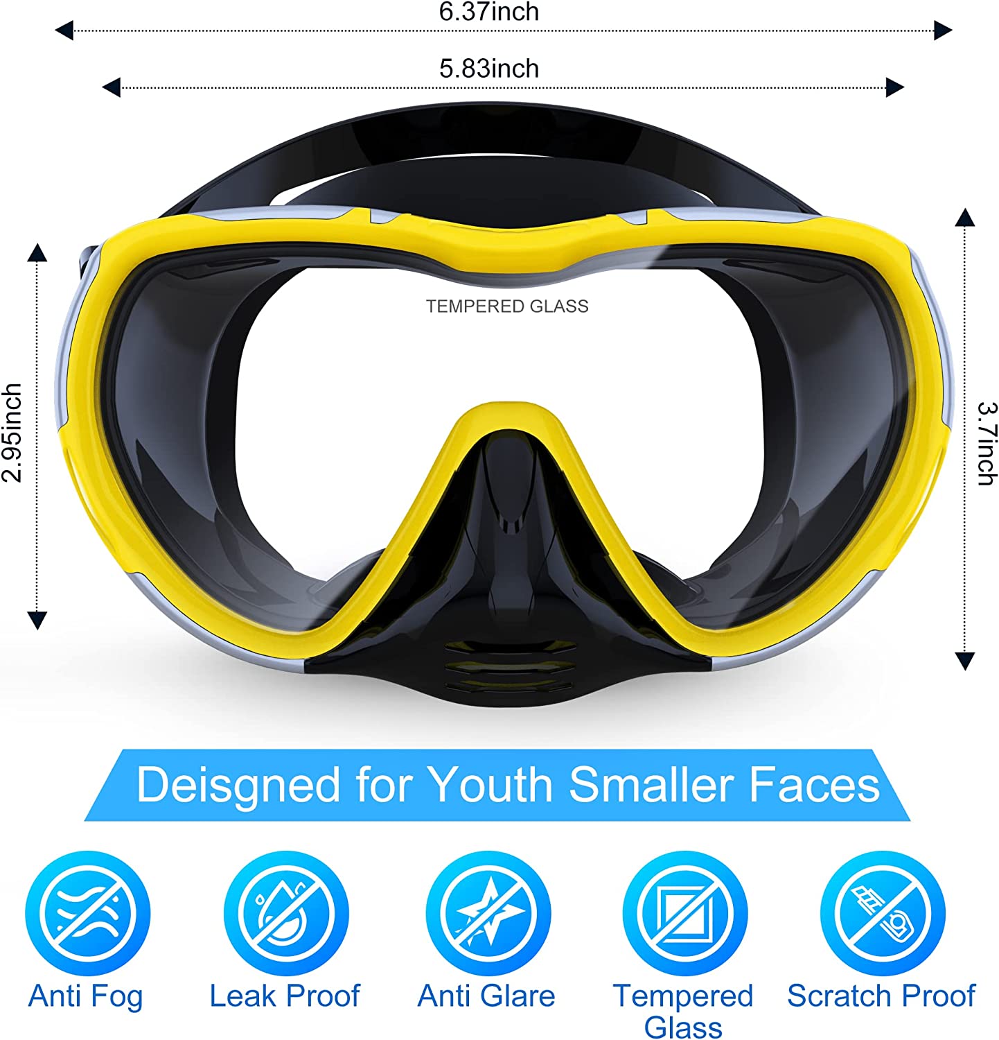 Snorkel Diving Mask, Color: Silver-Yellow