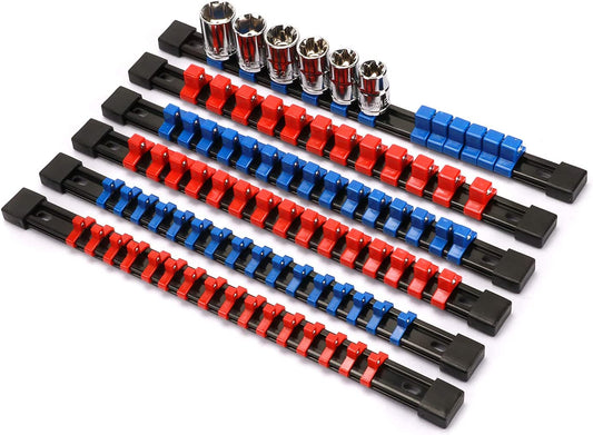 1/4-inch, 3/8-inch, 1/2-inch socket holders (6 pieces blue & red)