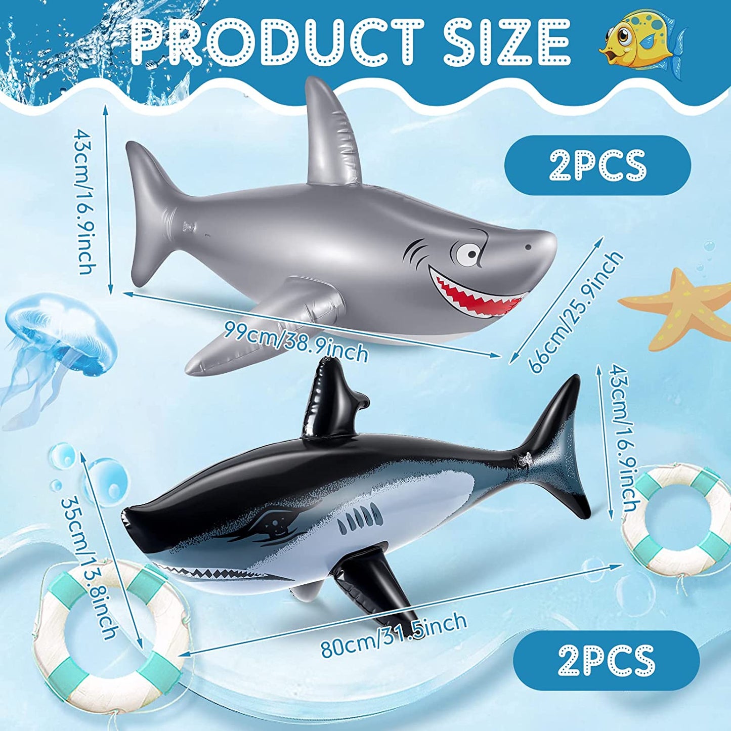 Inflatable Pool Shark, 4 Pieces, 39.5 Inch