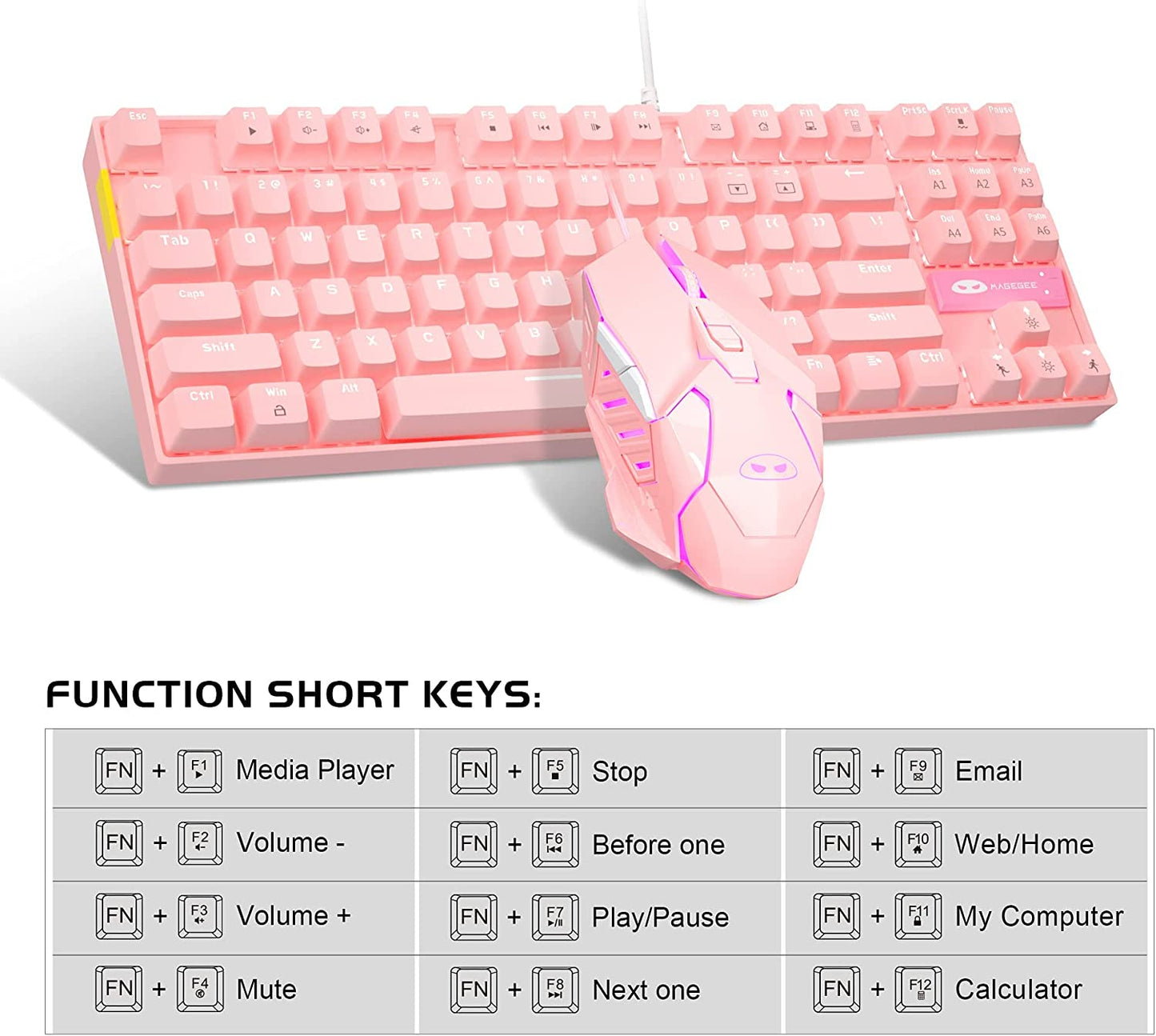 Mechanical Keyboard & Mouse & Mouse Pad Combo White Light Pink