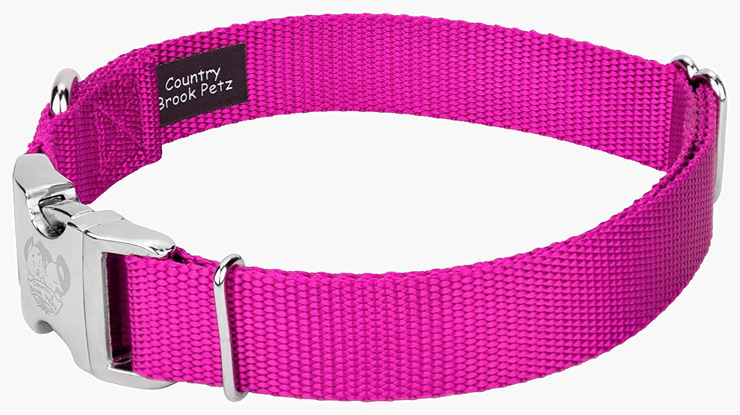 Premium nylon pet collar with metal buckle, Fucsia