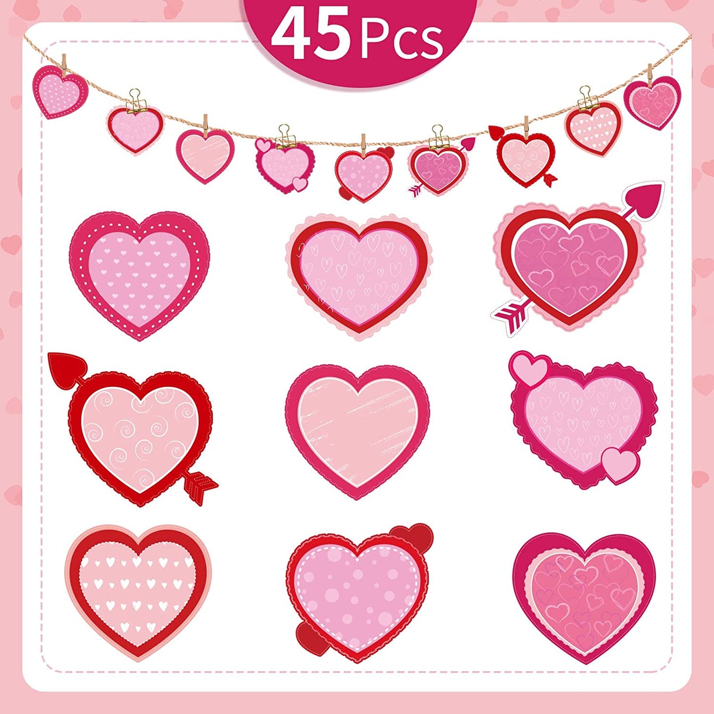 45 Pieces of Valentine's Day Party Cutouts