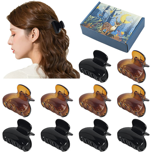 1.5 Inch Small Hair Clips, Non-Slip Matte, (Black & Brown)