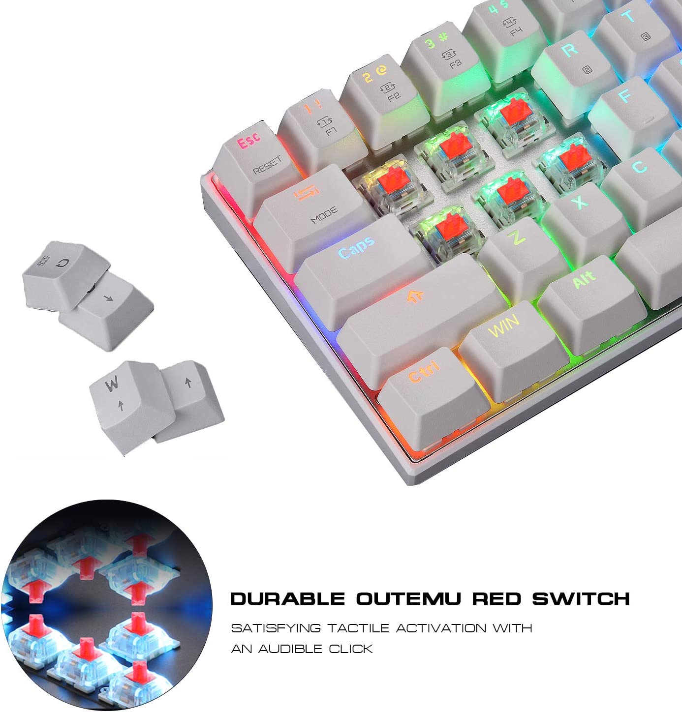 LED mechanical keyboard, Bluetooth RGB, 61 keys, (Color: white)