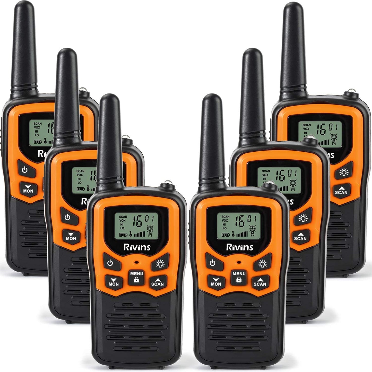 Walkie Talkies, 6-Pack, 22 Channels (Black/Orange)