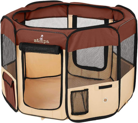 Collapsible Pet Playpen, Waterproof, Brown, 36" x 36" x 24"