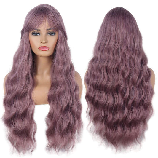 Long purple fringe wig