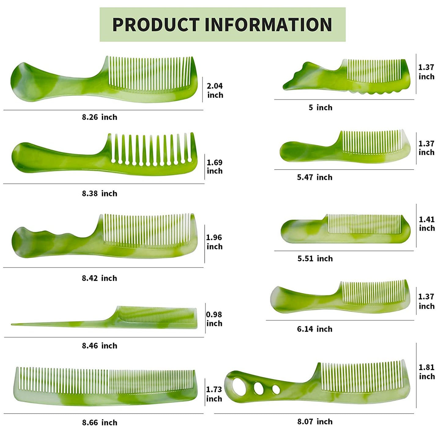 10 pieces of Hair Combs, green