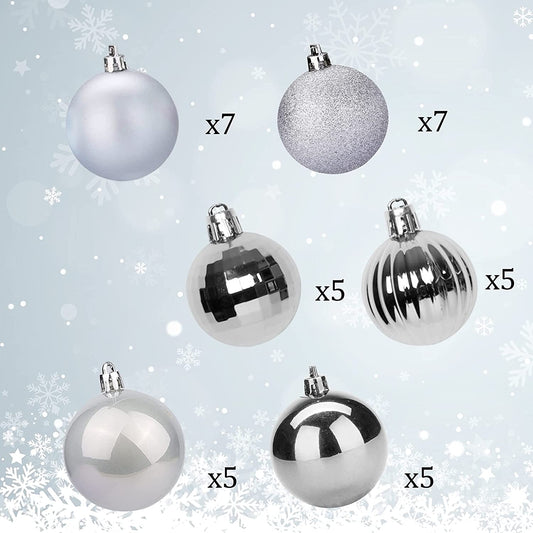 Christmas Ball Ornaments, (Silver, 1.57")