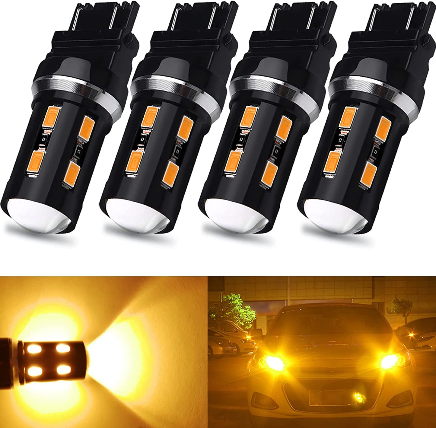 4PCS High Power LED Bulb, Color: Amber Yellow