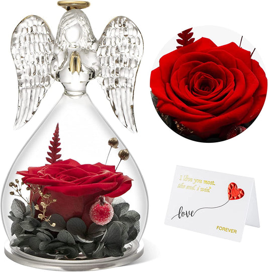 Angel Figurines with Real Rose for Valentine's Day (Red)