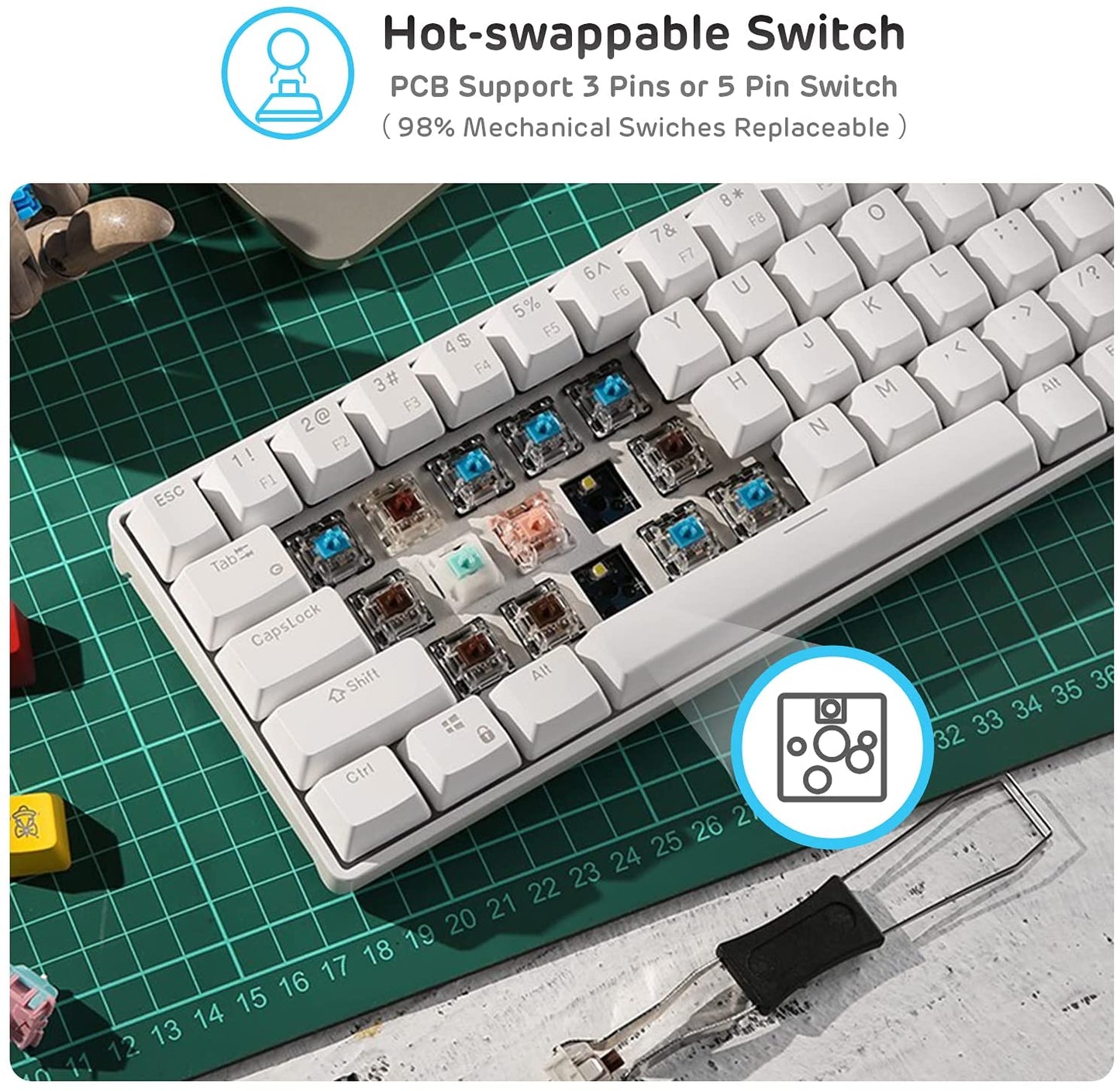 Wireless Mechanical Gaming Keyboard (White) Swappable Red Switch