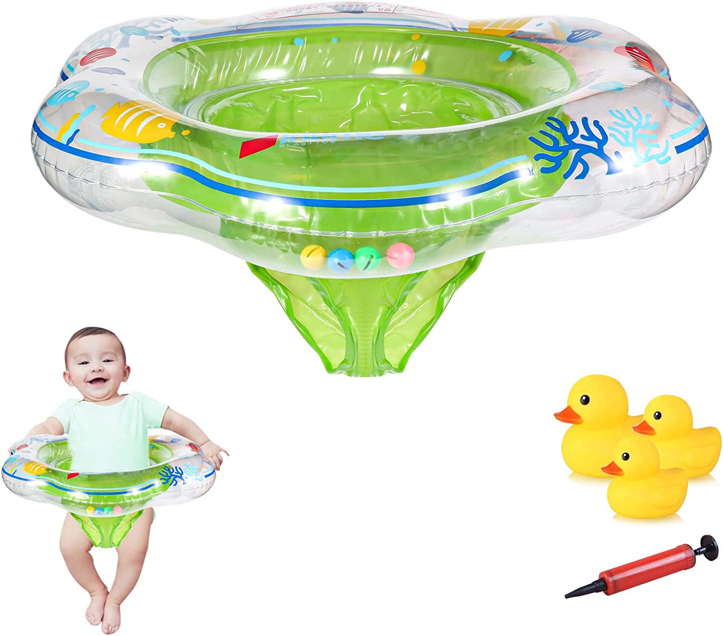 Baby floats for swimming pool, with safety seat, Color: Green