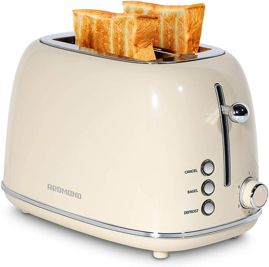 2 Slice Toaster Retro Stainless Steel Toaster with Bagel, cream