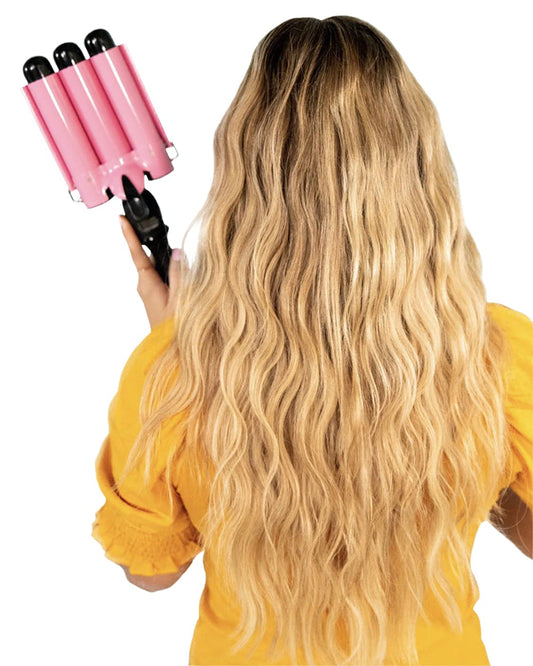 3 Barrel Hair Curler, Adjustable Temperature, Pink