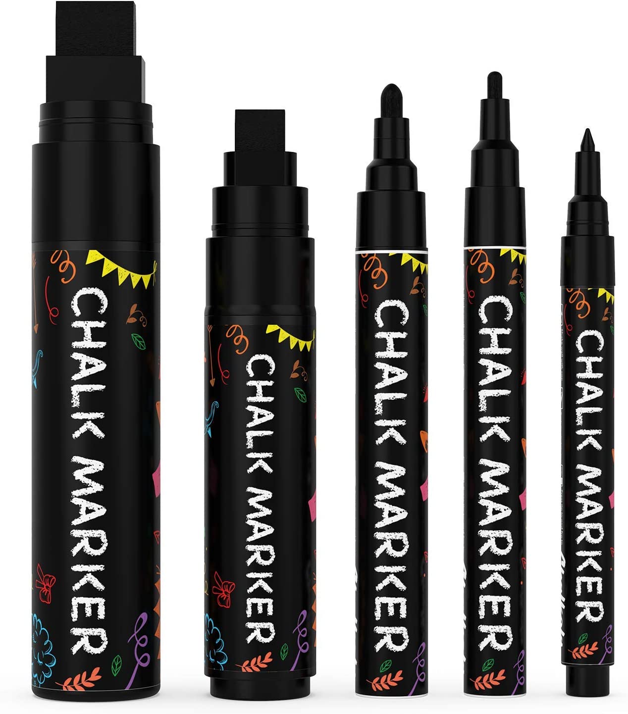 5 black chalkboard markers (1mm, 3mm, 6mm, 10mm, 15mm)