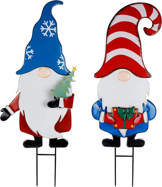 2-Pack of 33-Inch Metal Christmas Gnome Stakes