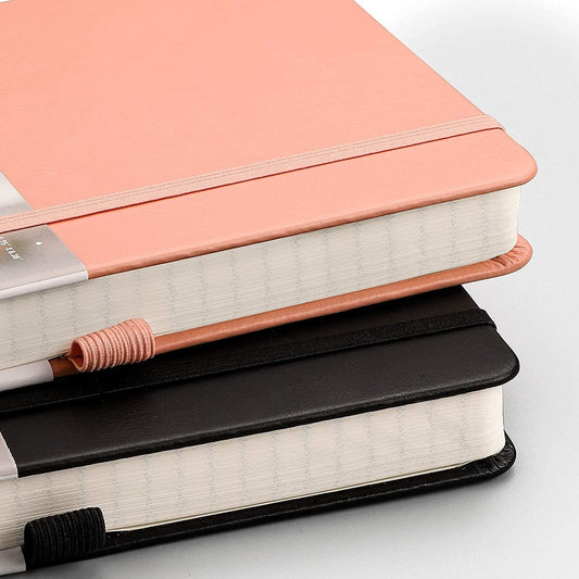 2-Pack lined leather notebook, 354 pages, color: (pink and black)