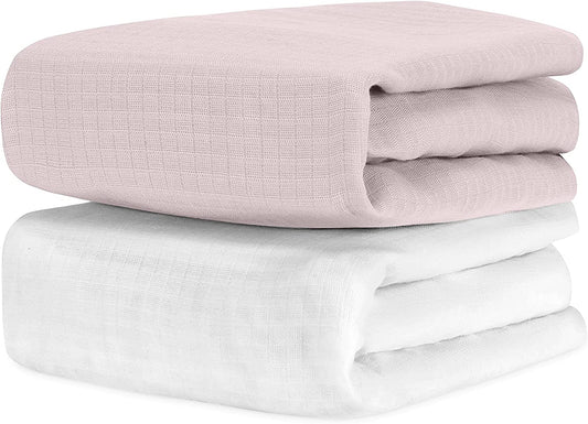 2-Pack Fitted Crib Sheets, (Sunrise Pink + White)