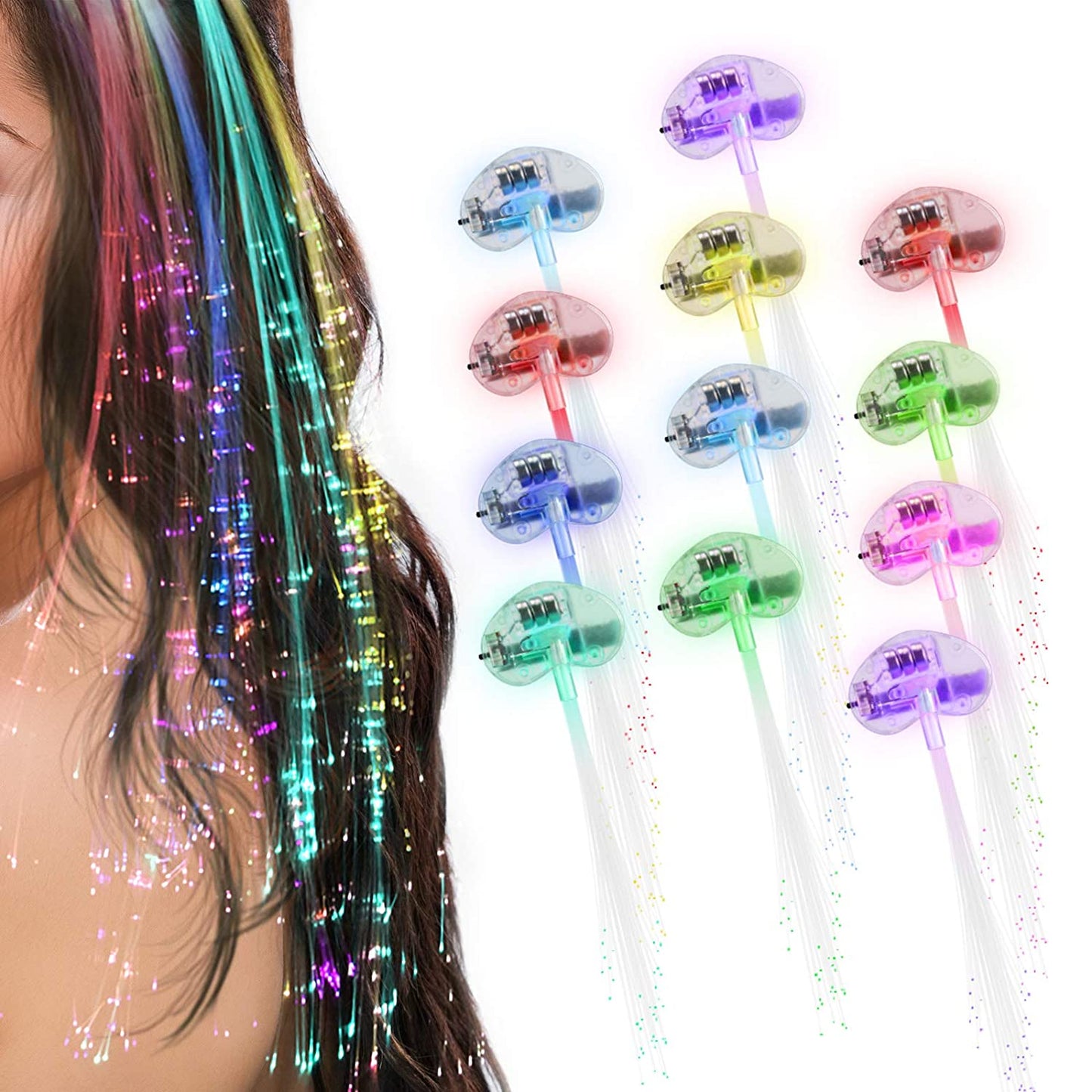 12 assorted illuminated fiber optic led hair pins