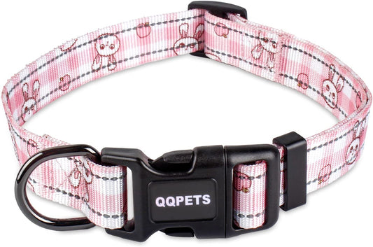 Soft Adjustable Dog Collar, S/Pink Bunny