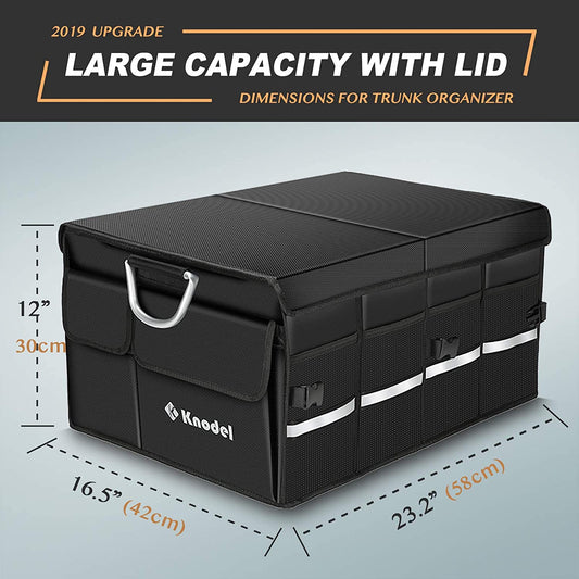 Car Trunk Organizer with Lid, Collapsible, XL (Color: Black)