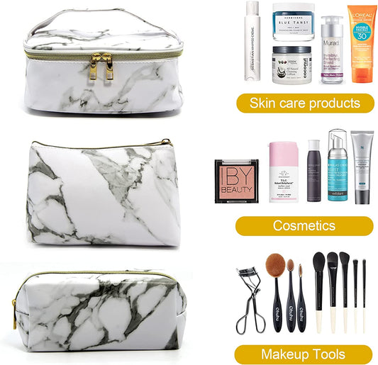 3-pack marble effect makeup bags