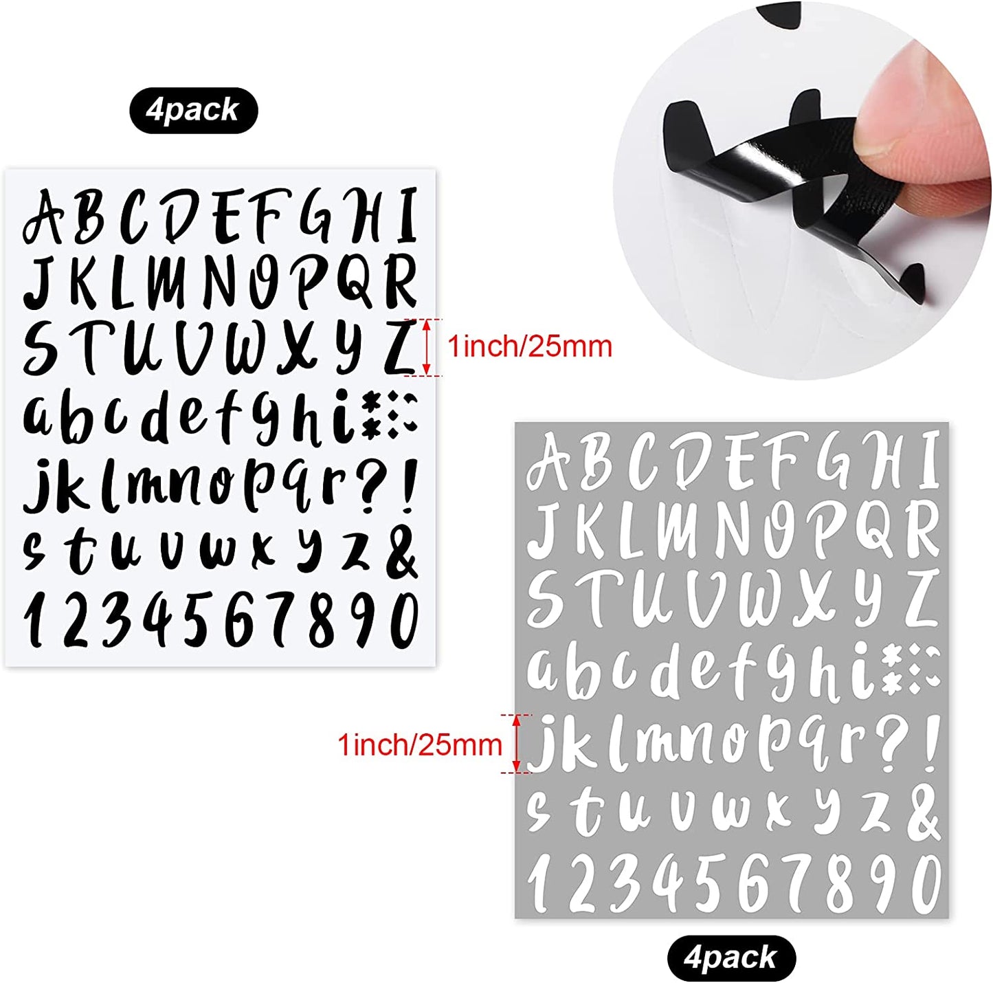 8 Sheets of Vinyl Letter Stickers, 576 Pieces, (Black, White)