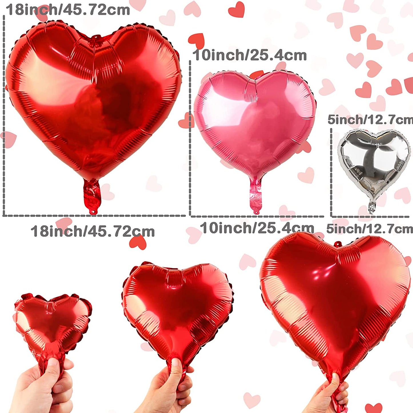 Foil balloons 18inch 10inch 5inch silver red pink 54pcs