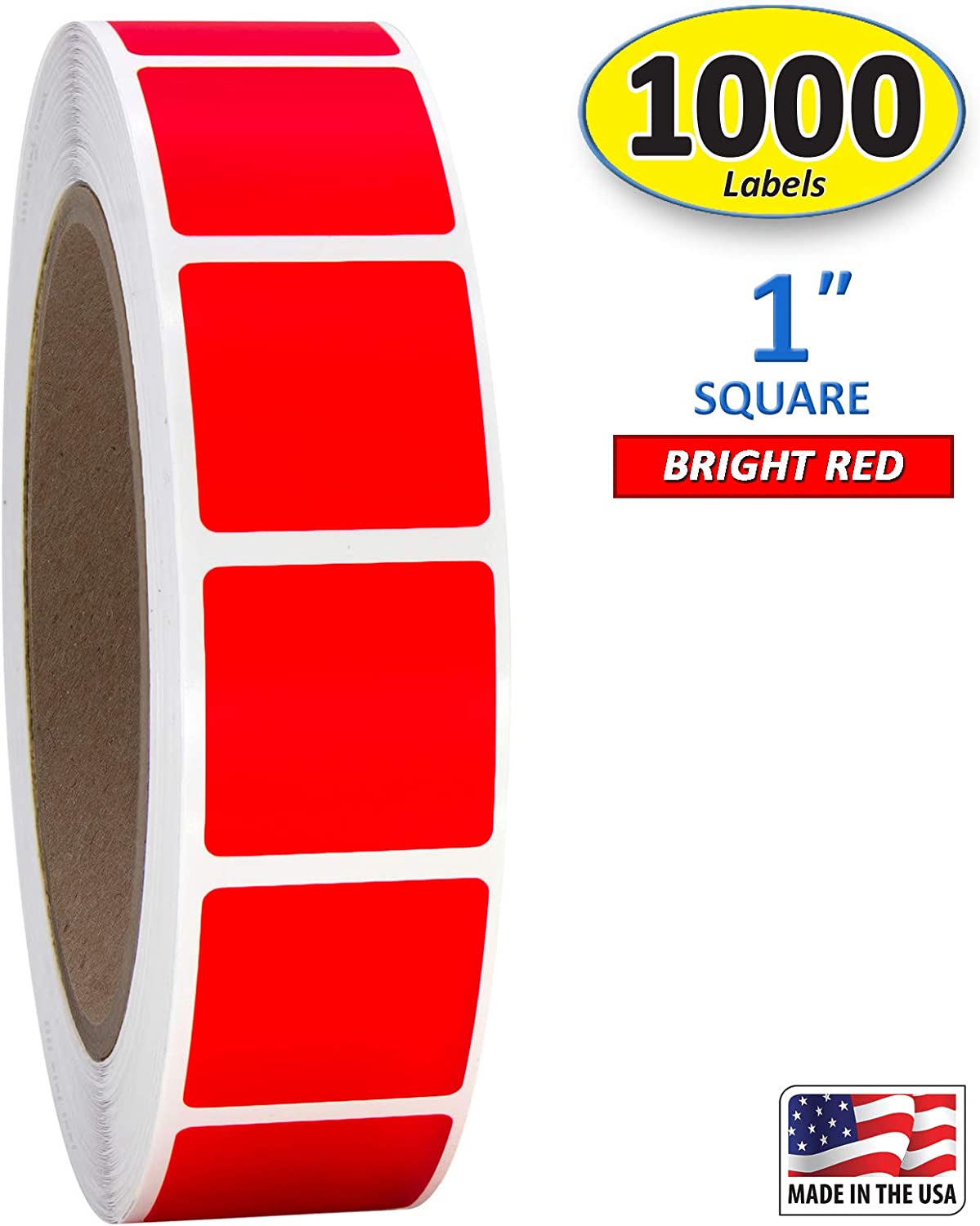 Roll of 1,000 1" Square Labels (Bright Red)