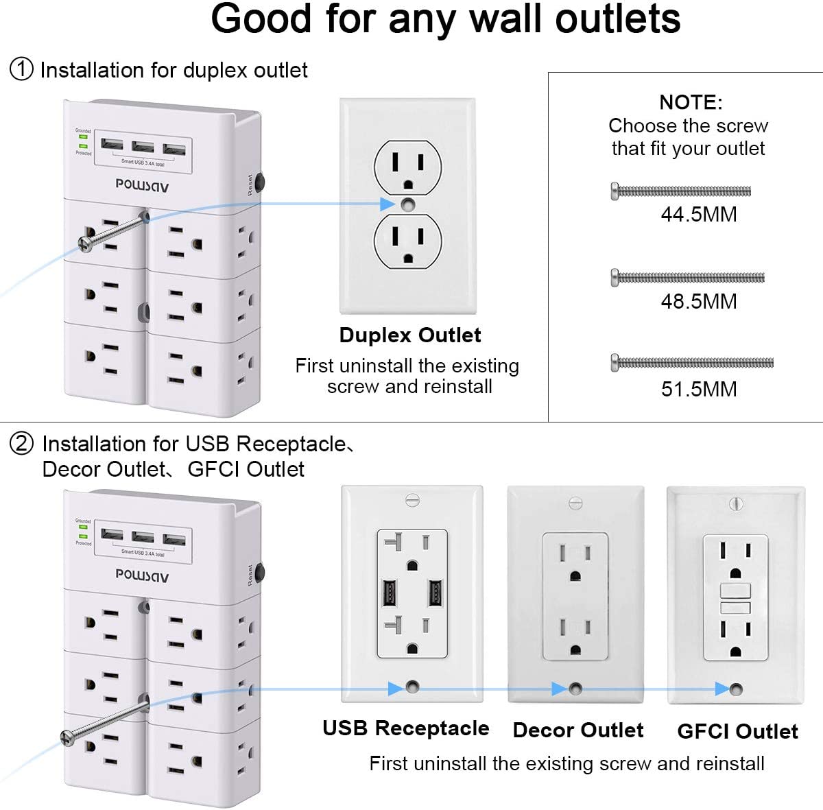 Multiple plug, 12 outlets and 3 USB ports, white