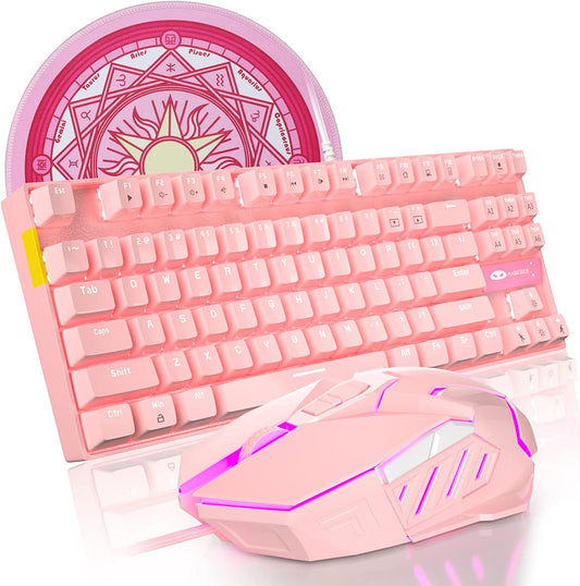 Mechanical Keyboard & Mouse & Mouse Pad Combo White Light Pink
