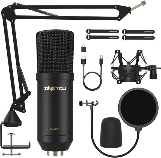 Cardioid Computer Microphone Kit for PC Recording (Color: Black)